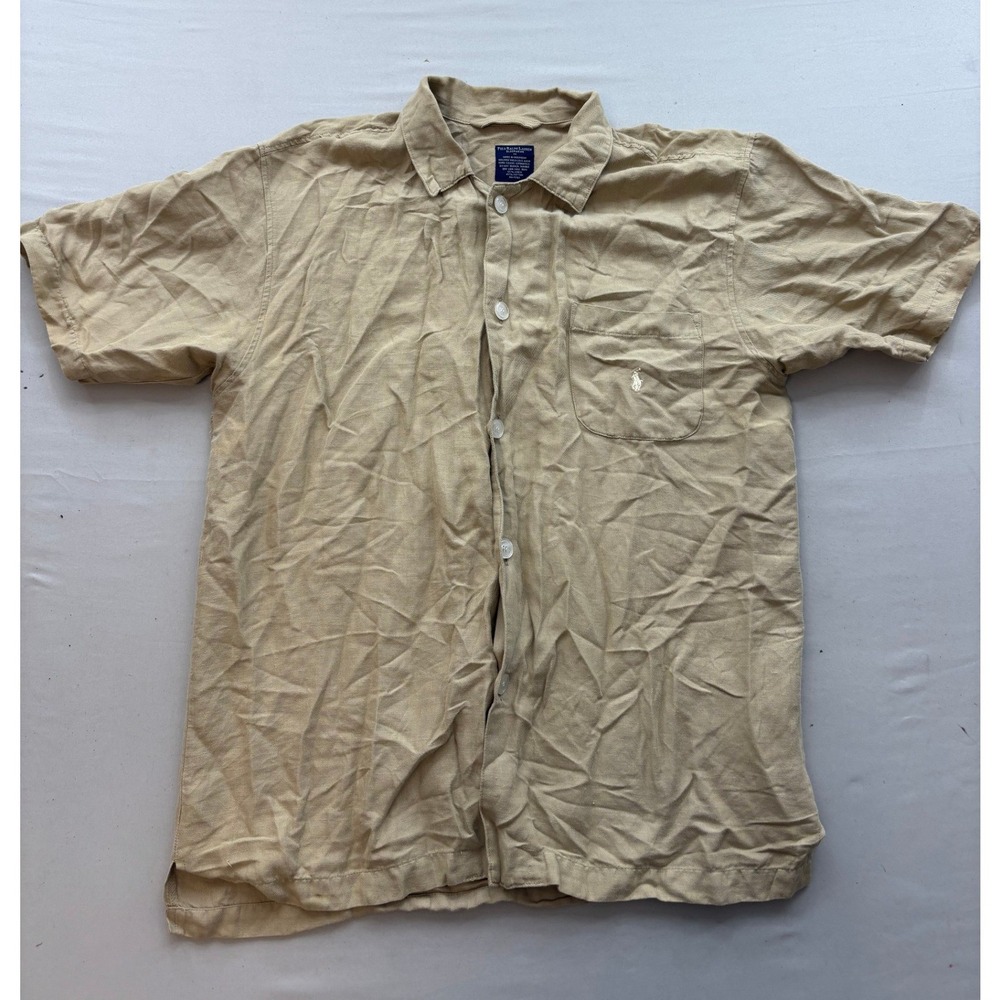 Polo Ralph Lauren Sleepwear Mens Tan Linen Cotton Short Sleeve Shirt Size M